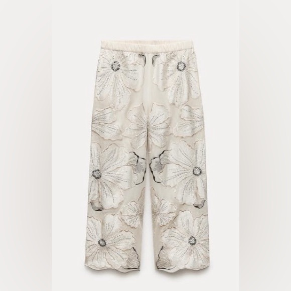 NWT Zara Embroidered Strappy Top Size L & Straight Leg Pants Size M - Picture 10 of 14